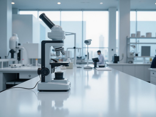 大学实验室场景，研究人员正在操作精密仪器设备，桌上摆放着技术文档和电脑，体现产学研合作环境